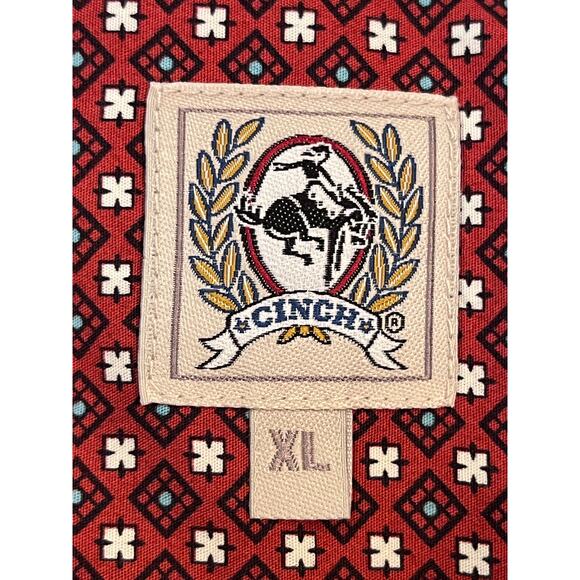 Cinch Men's XL Red Geometric Print Short Sleeve Western Cowboy Vacation Shirt - Picture 3 of 8